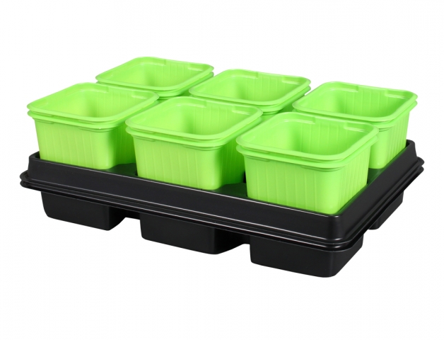 Kvetník sadbový GREEN + podmiska 8 x 8 x 8 cm; 2 x 6 ks